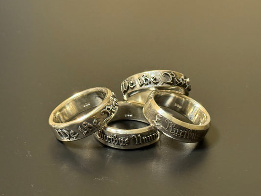 Collection of handmade embossed text in silver band with USA Patriot Theme