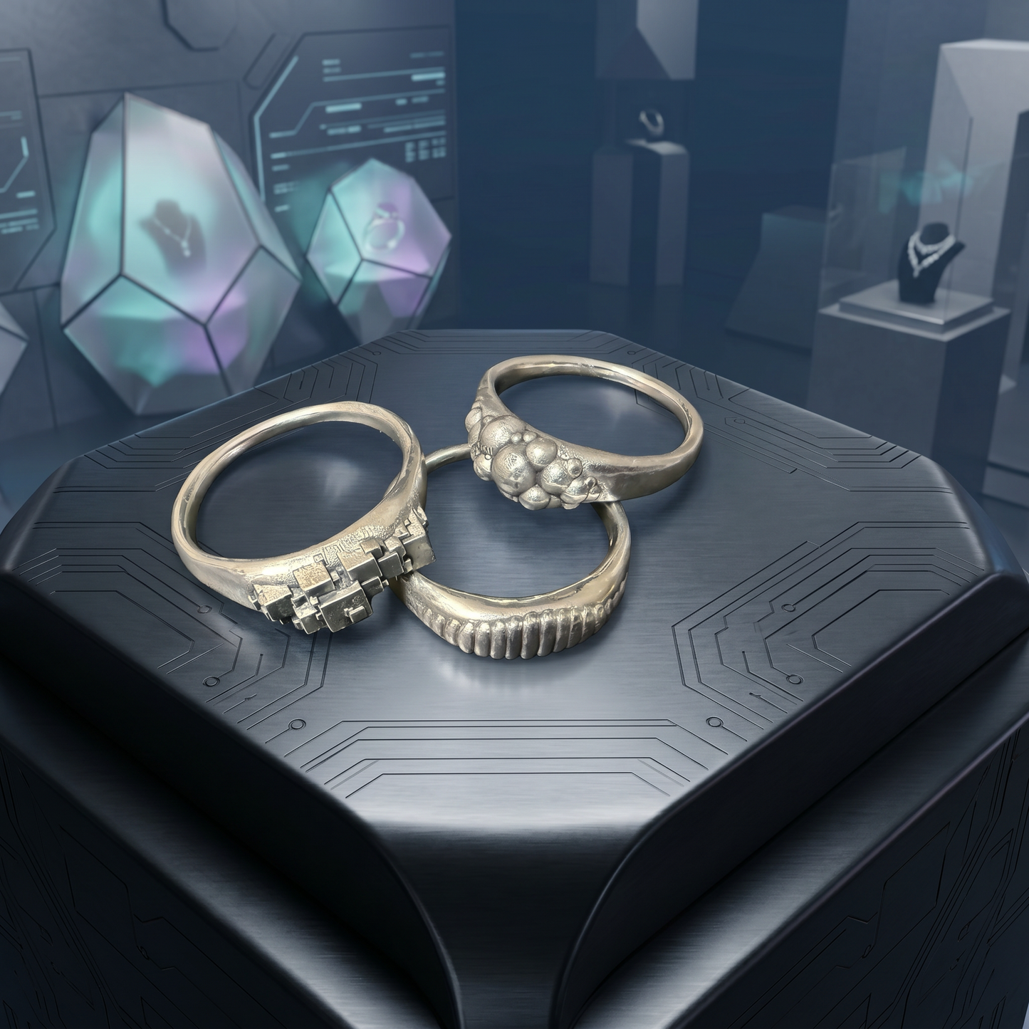 Silver Geometric Signet Rings