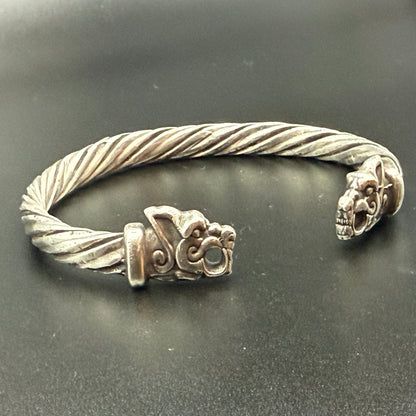 Solid sterling silver Viking bracelet with wolf heads