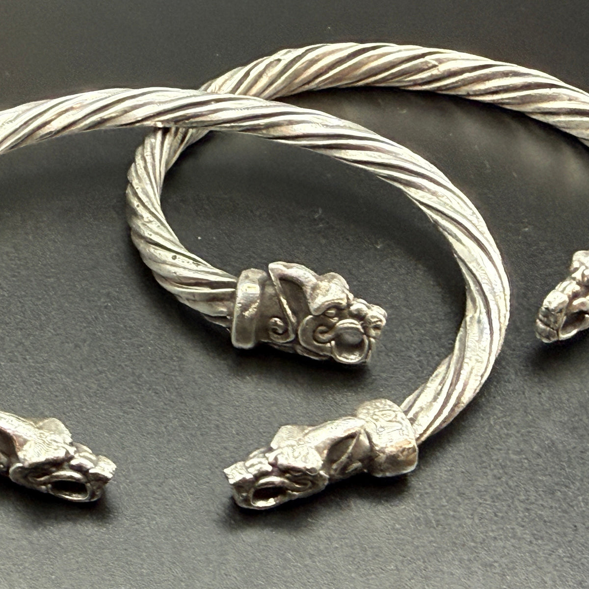 Solid sterling silver Viking bracelets with wolf heads