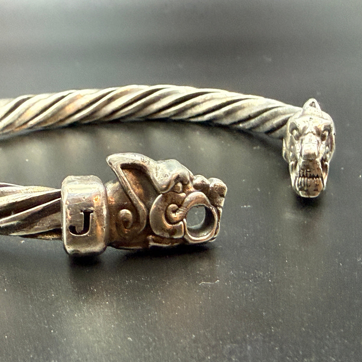 Solid sterling silver custom Viking bracelet with J and W monograms