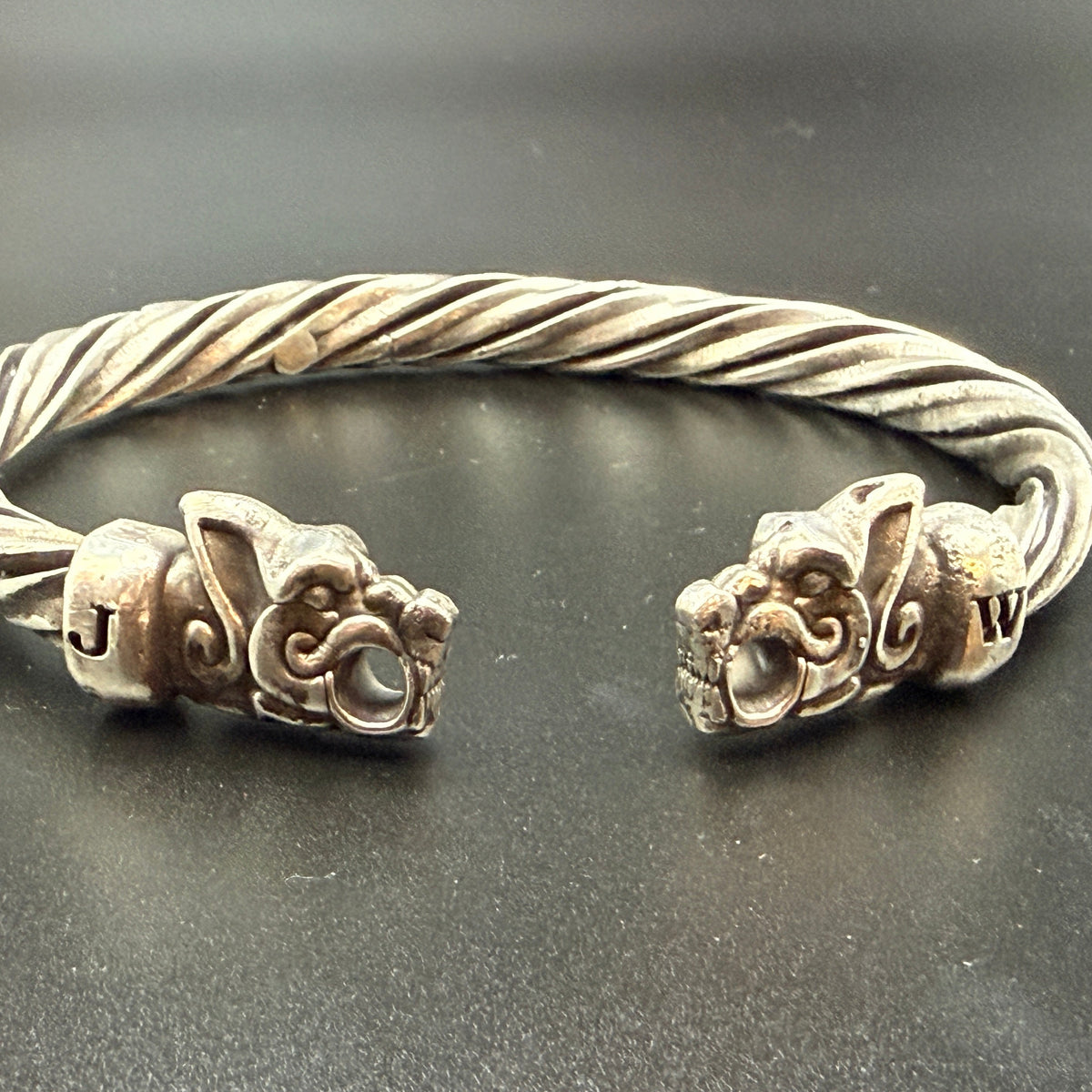 Solid sterling silver custom Viking bracelet with J and W monograms