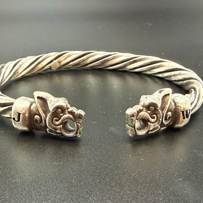 Solid sterling silver custom Viking bracelet with J and W monograms