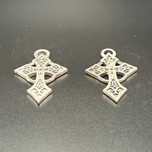 Two Celtic style sterling silver filigree cross with hanging loops.