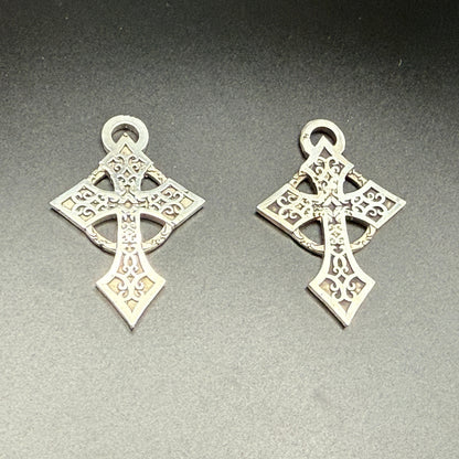 Two Celtic style sterling silver filigree cross with hanging loops.