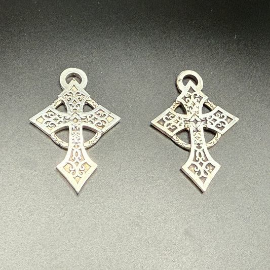 Two Celtic style sterling silver filigree cross with hanging loops.