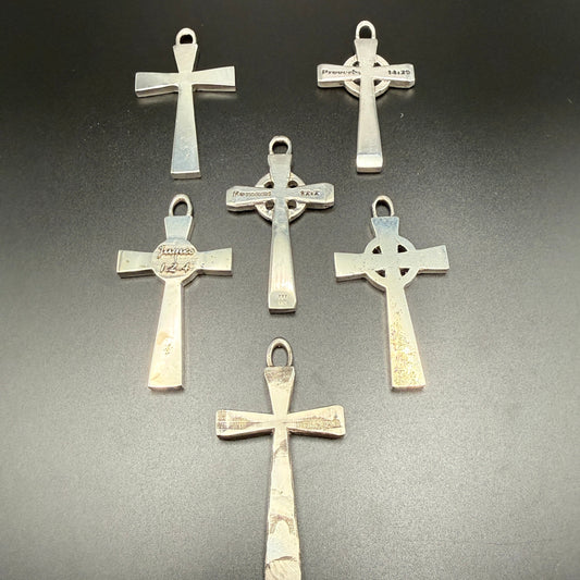 Collection of Saxon Crosses of different styles and finishes, and customizable text on front and back
