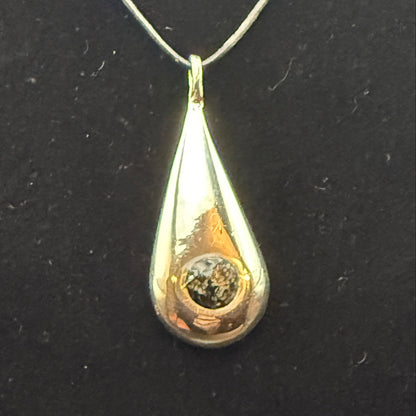 Handmade silver pendant with black obsidian natural stone chips