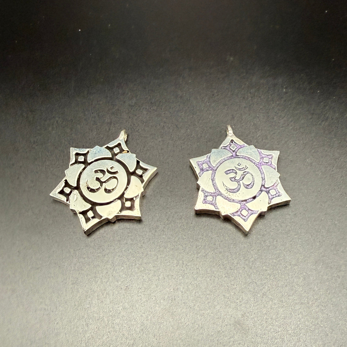 Two sterling silver Crown Chakra pendants