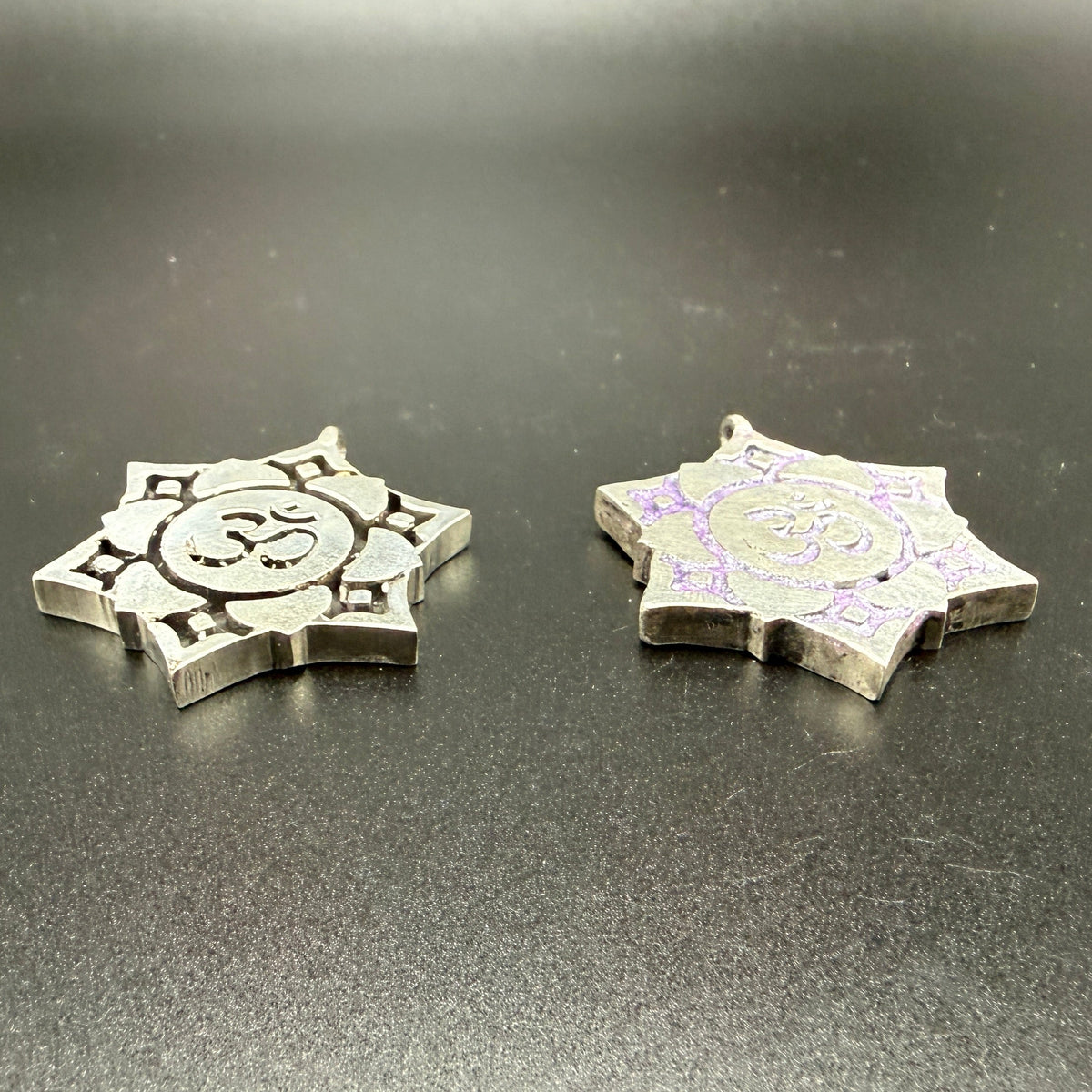 Two sterling silver Crown Chakra pendants