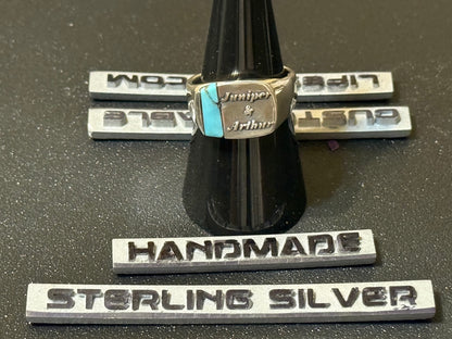 Handmade customized silver signet ring with natural turquoise stone