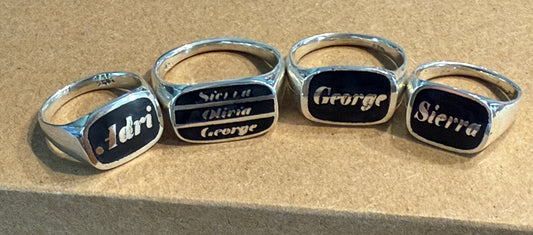 Silver Signet Ring with Embedded Text