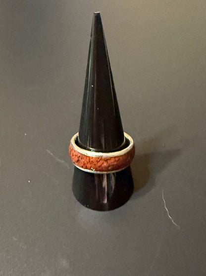 Handmade silver ring with  jasper stone chips embedded in band