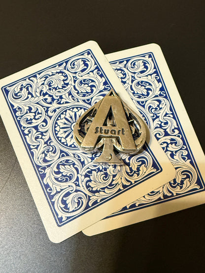 Handmade silver ace of spades card protector with custom text