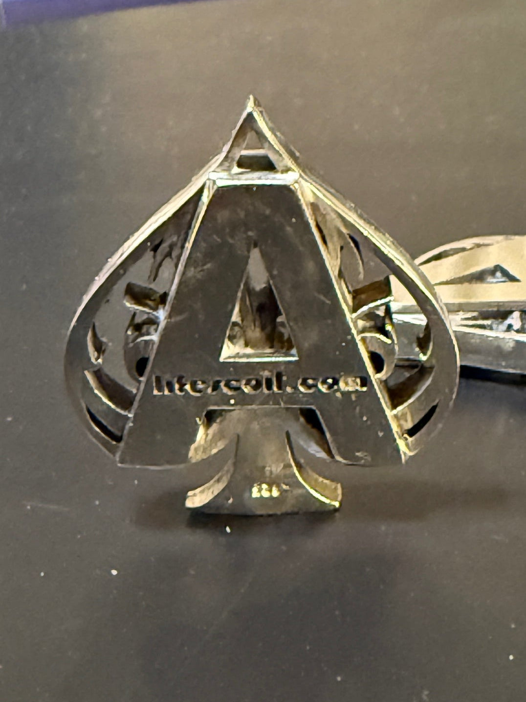 Handmade silver ace of spades card protector with custom text