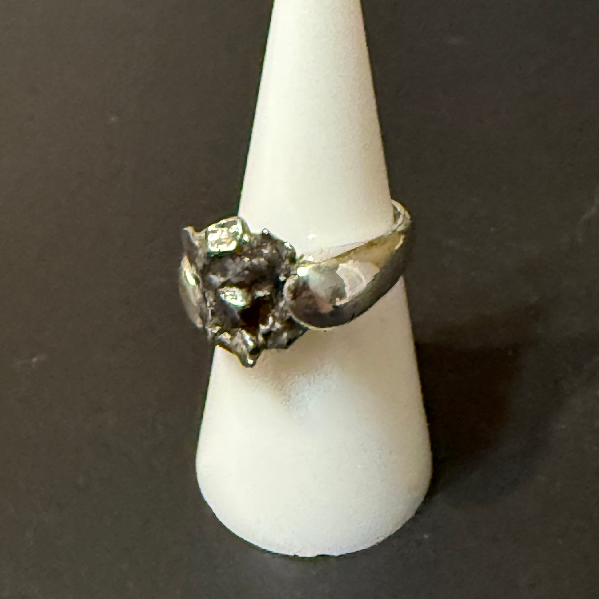 Silver barbell ring with meteorite