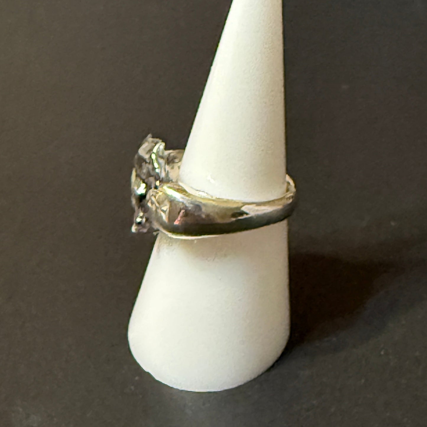 Silver barbell ring with meteorite