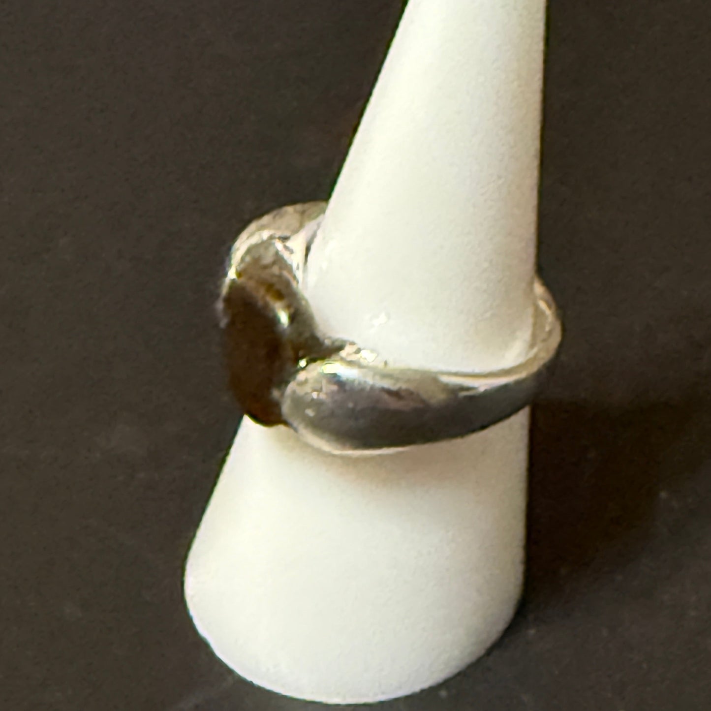 Silver barbell ring with tumbled tigers eye stone