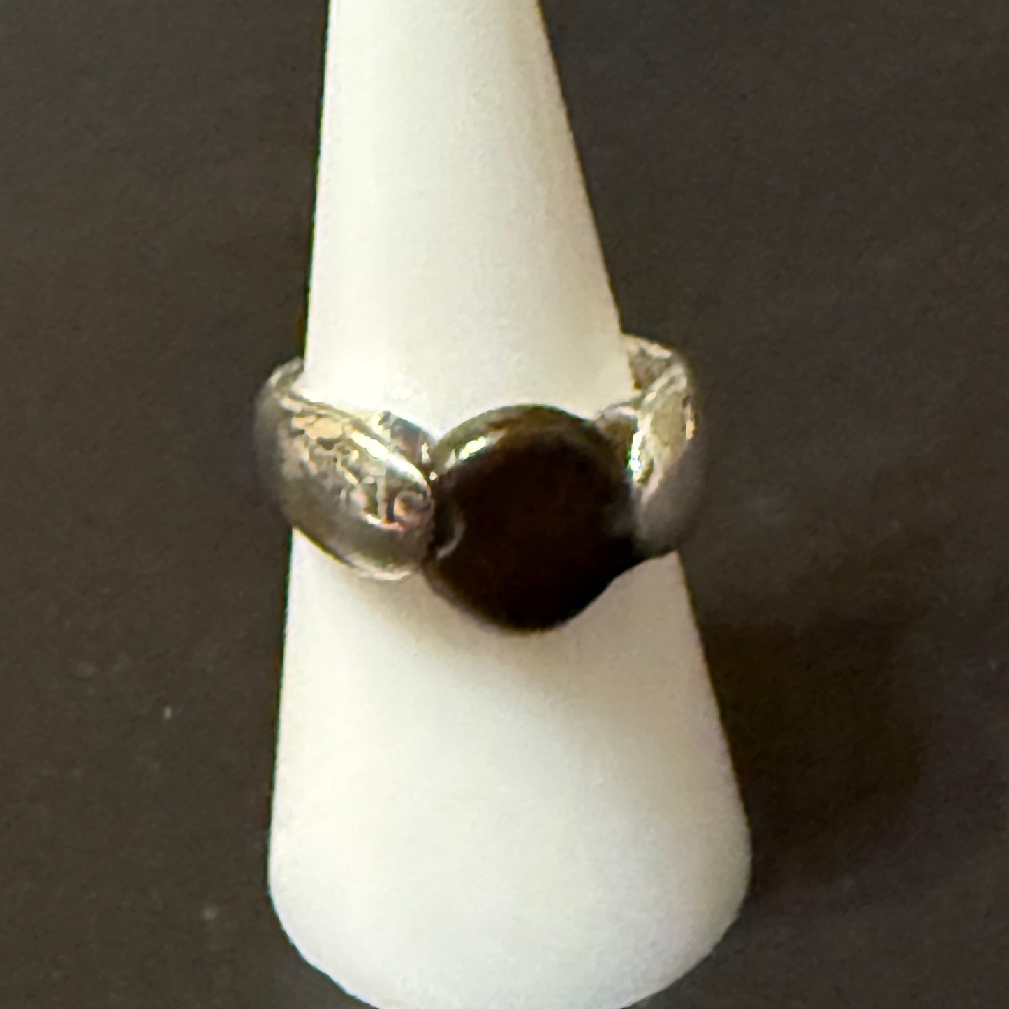 Silver barbell ring with tumbled tigers eye stone