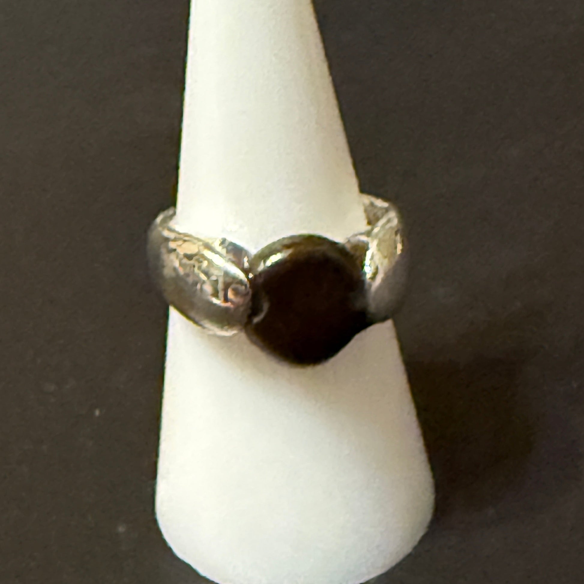 Silver barbell ring with tumbled tigers eye stone
