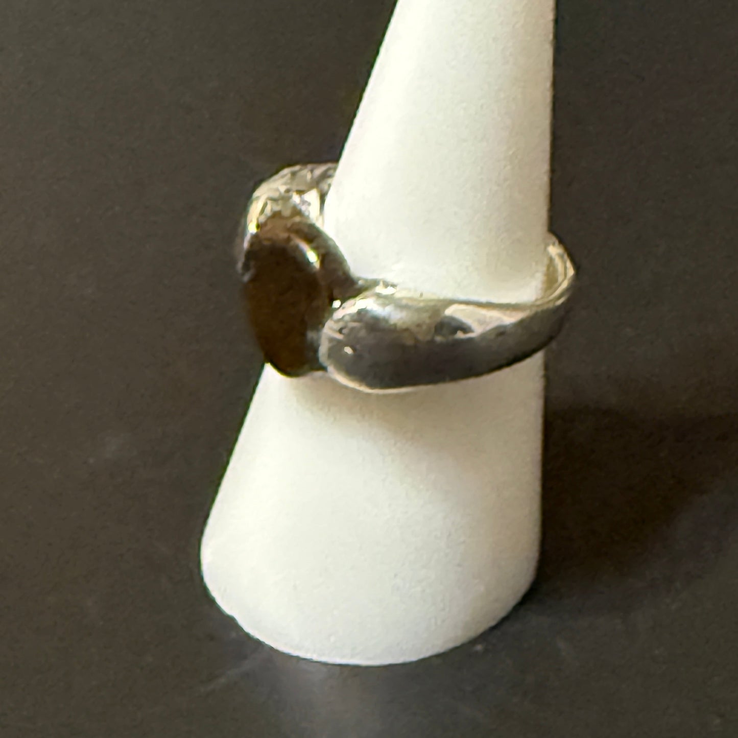 Silver barbell ring with tumbled tigers eye stone