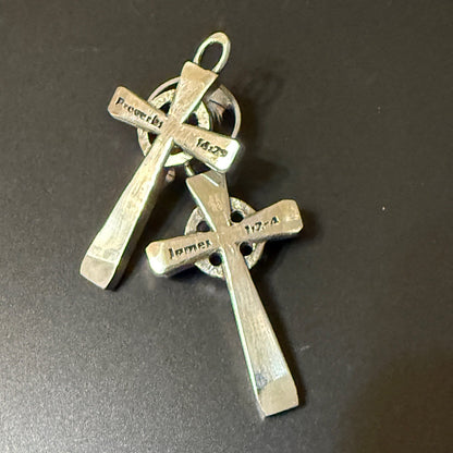 Solid Silver saxon cross with bible verses or other text