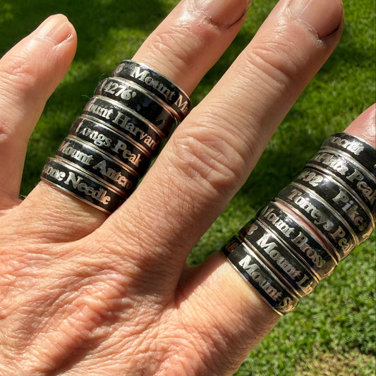 Multiple embedded rings with names and elevations of summitted Colorado 14ers