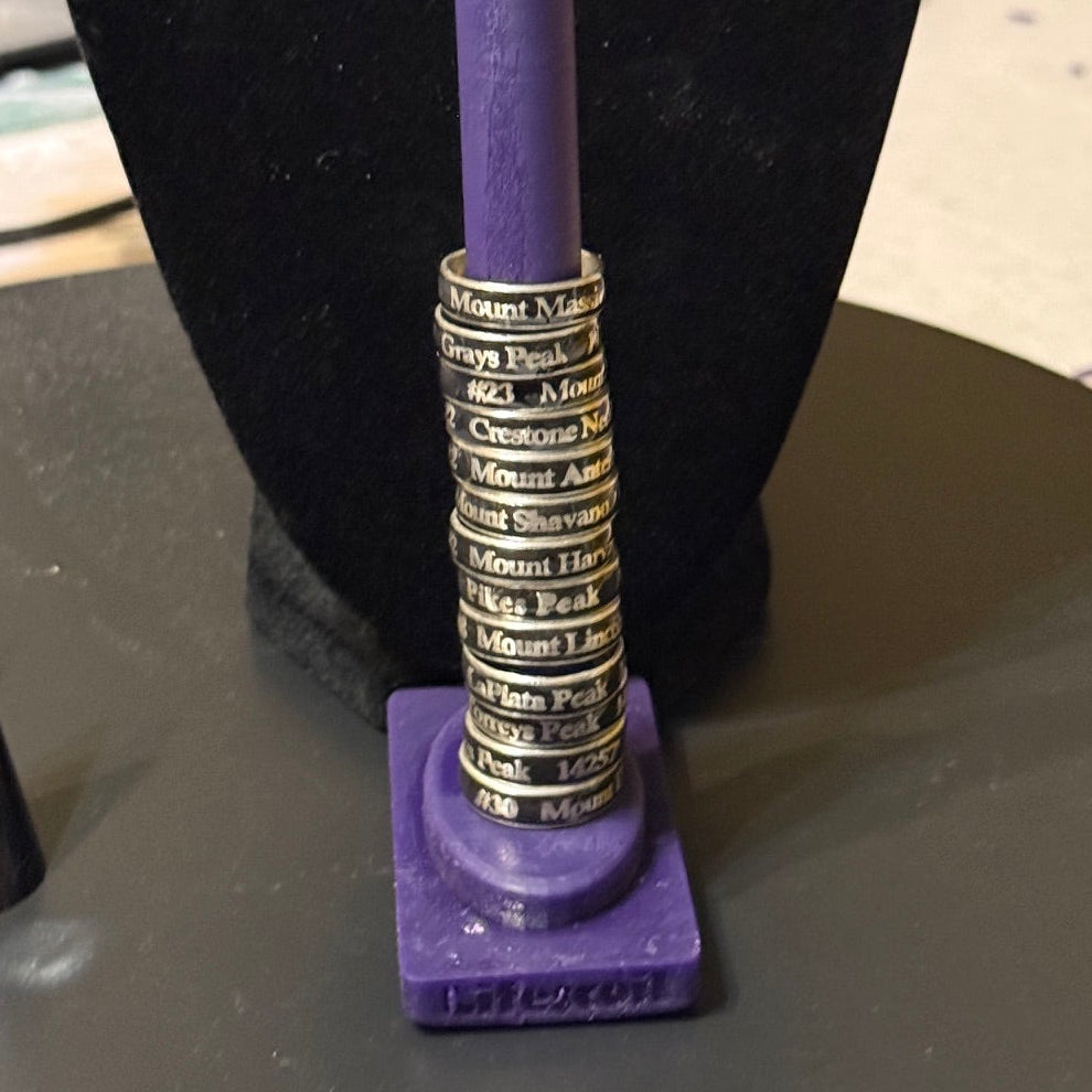 Multiple 14er summit rings on prototype ring stand