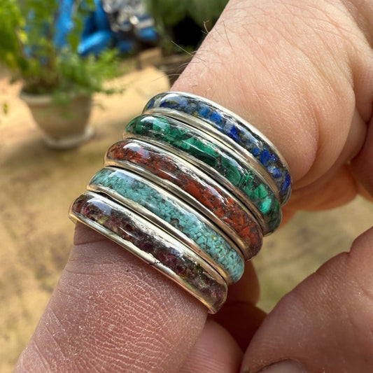 Stackable Band Ring with Natural Stone