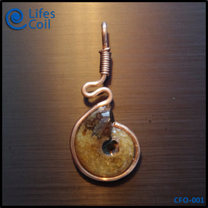 Copper Coil Pendant with Fossil Shell